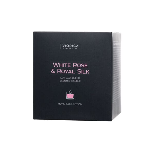 Lumânare parfumată din ceară de soia “Trandafir Alb & Mătase Regală”